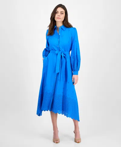Julia Jordan Women's Long-sleeve Cotton Eyelet Dress In Blue
