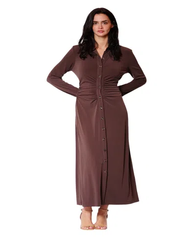 Julia Jordan Women's Long-sleeve Collared Midi Dress In Brown