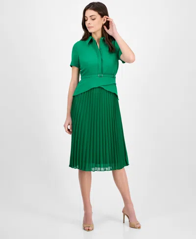 Julia Jordan Women's Mixed-media Collared Midi Dress In Green