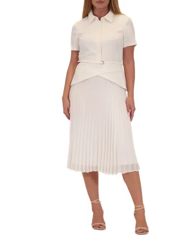 Julia Jordan Women's Mixed-media Collared Midi Dress In Ivory