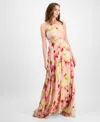 Julia Jordan Women's Pleated Floral Print Halter Maxi Dress In Pink Multi