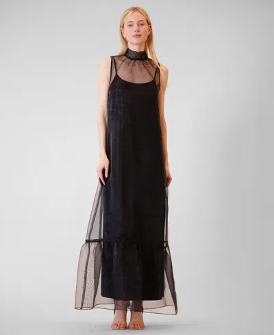 Julia Jordan Women's Polyester High Neck Overlay Dress In Black
