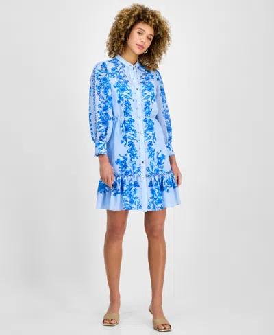 Julia Jordan Women's Printed Button-front Belted Dress In Blue
