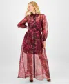 Julia Jordan Women's Printed Button-front Long-sleeve Gown In Red
