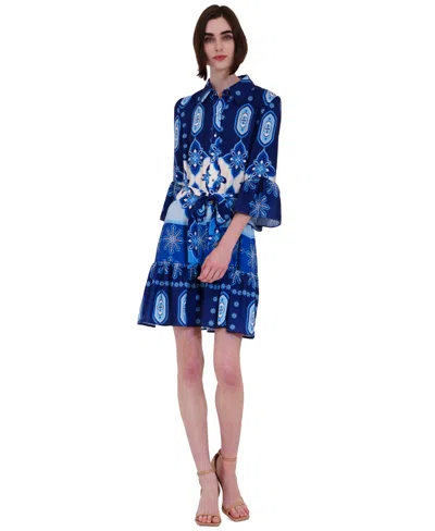 Julia Jordan Women's Printed Button-front Tie-waist Dress In Blue