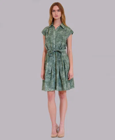 Julia Jordan Women's Printed Collared Neck Shirt Dress In Green