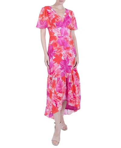 Julia Jordan Women's Printed Flutter-sleeve High-low Maxi Dress In Pink Multi