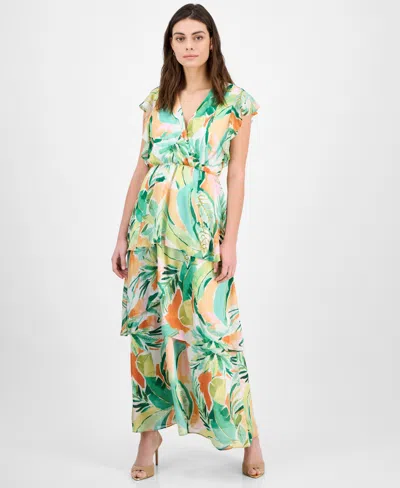 JULIA JORDAN WOMEN'S PRINTED FLUTTER-SLEEVE MAXI DRESS