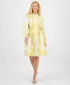 Julia Jordan Placed Paisley Floral Long Sleeve Cotton Shirtdress