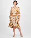 Julia Jordan Long Sleeve Shirtdress In Brown