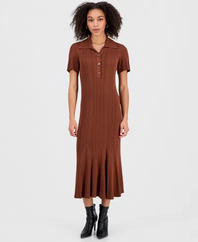 Julia Jordan Women's Rib-knit Short-sleeve Midi Sweater Dress In Brown