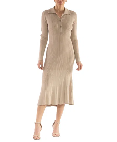 JULIA JORDAN WOMEN'S RIBBED LONG-SLEEVE COLLARED MIDI DRESS
