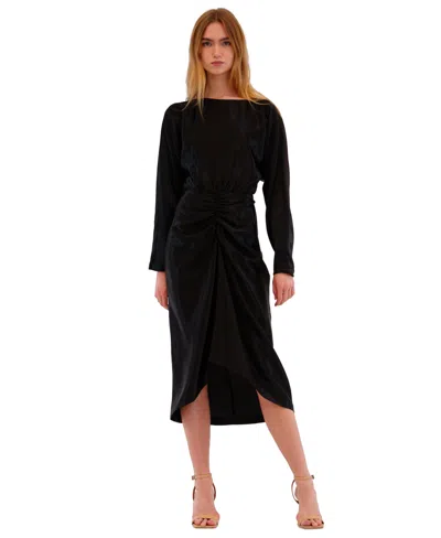 Julia Jordan Women's Ruched Dolman-sleeve Boat-neck Midi Dress In Black