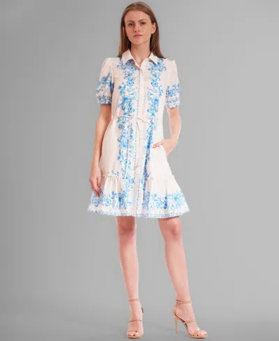Julia Jordan Lawn Mini Dress In Ivory,blue