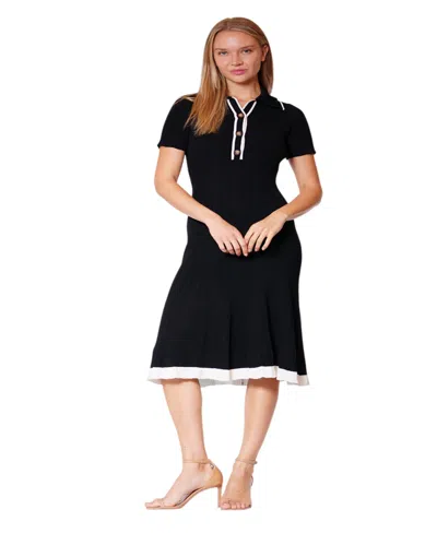 Julia Jordan Women's Short-sleeve Collared Ribbed Midi Dress In Black