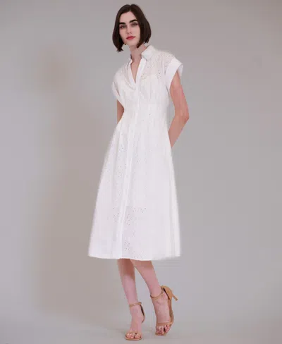 Julia Jordan Women's Short-sleeve V-neck Eyelet Midi Shirt Dress In Orange