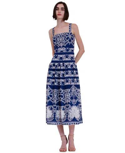 Julia Jordan Women's Square Neck Drop Waist Midi Lace Dress In Blue
