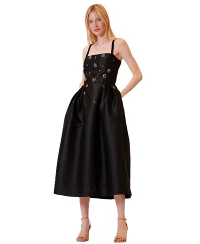 Julia Jordan Women's Square-neck Pleated Embellished Midi Dress In Black