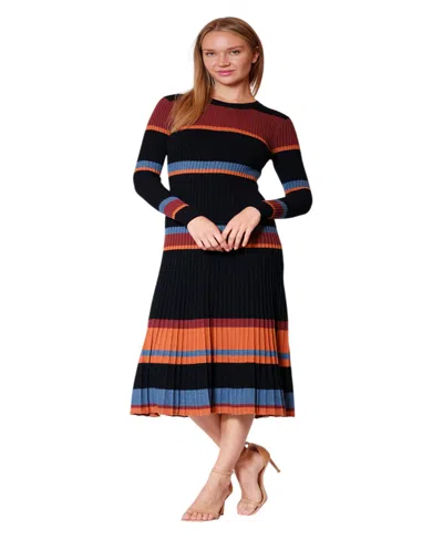 Julia Jordan Women's Striped A-line Long-sleeve Midi Sweater Dress In Multi