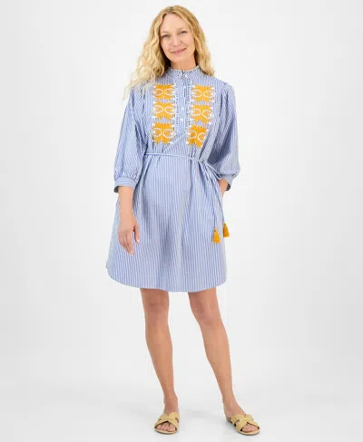 Julia Jordan Women's Striped Embroidered Tie-waist Dress In Multi