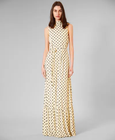 Julia Jordan Women's Tie Neck Polka Dot Mesh Overlay Dress In Neutral