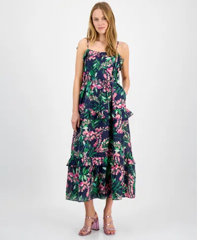 Julia Jordan Women's Tie-shoulder Sleeveless Ruffle-trim Maxi Dress