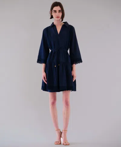 Julia Jordan Women's Waist Tie Poplin Short Dress In Blue