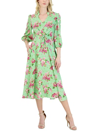 Julia Jordan Womens Floral Front Tie Midi Dress In Green