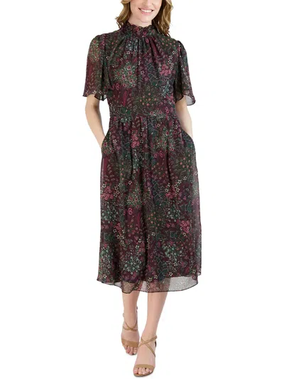Julia Jordan Womens Floral Print Polyester Midi Dress In Purple