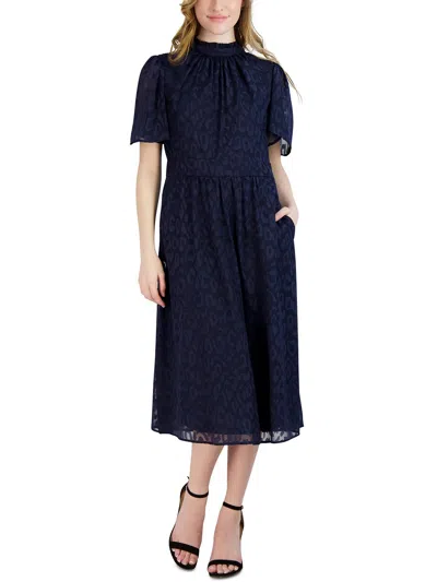 Julia Jordan Womens Jacquard Animal Print Midi Dress In Blue