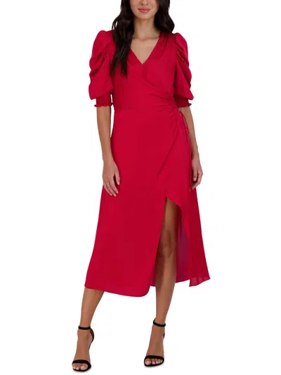 Julia Jordan Womens Satin Surplice Wrap Dress In Red