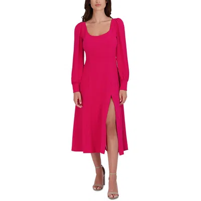 Julia Jordan Jj39023 Long Sleeve Slit Cocktail Midi Dress In Pink