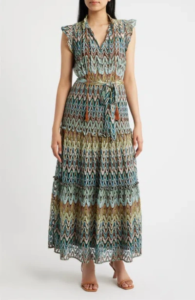 Julia Jordan Zigzag Sleeveless Maxi Dress In Green