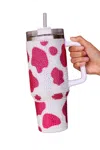 Julia Rose 40 oz Cow Print Rhinestone Tumbler In Pink/white