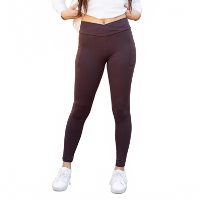 Julia Rose Becca Crossover Full Length Leggings With Pockets In Brown In Purple