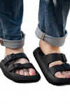 Julia Rose Buckle Slides Sandal In Black