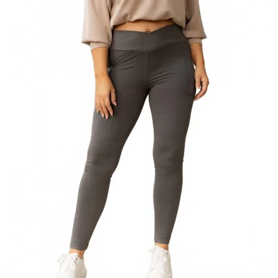 Julia Rose Caitlin Crossover Full Length Leggings With Pockets In Charcoal In Black