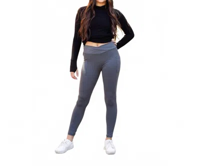 Julia Rose Caitlin Crossover Full Length Leggings With Pockets In Charcoal In Gray