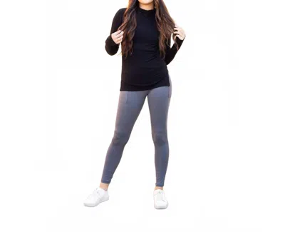 Julia Rose Caitlin Crossover Full Length With Pockets Leggings In Charcoal In Pink