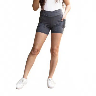 Julia Rose Caleigh Crossover Biker Shorts In Charcoal In Pink