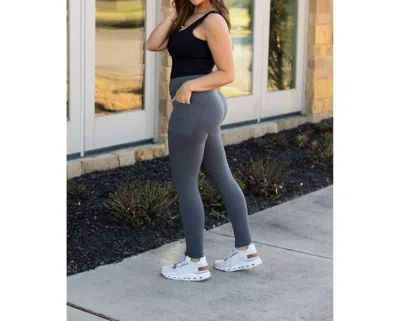 Julia Rose Carmen Full Length Leggings With Pockets In Charcoal In Pink