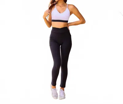 Julia Rose Chloe Crossover Pocket 7/8th Ankle Length Leggings In Black