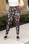 Julia Rose Christmas Tree Plaid & Leopard Print Leggings In Black In Black