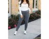 Julia Rose Fleece Full Length Leggings With Pockets In Charcoal In Pink