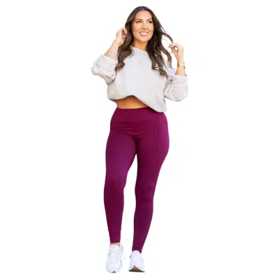 Julia Rose Full Length Leggings With Pocket In Maroon In Multi