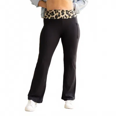 Julia Rose Kristen Fold Over Bootcut Leggings In Leopard In Black