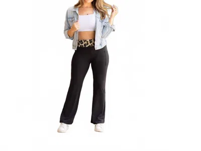 Julia Rose Kristen Leopard Fold Over Bootcut Leggings In Black