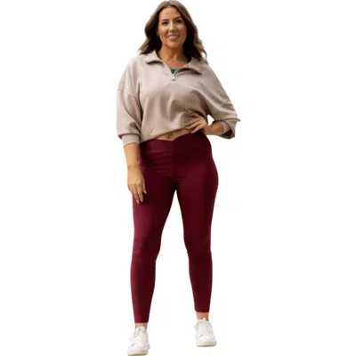 Julia Rose Molly Crossover Full Length Leggings With Pockets In Maroon In Multi