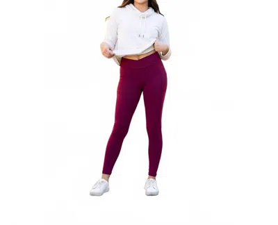 Julia Rose Molly Crossover Full Length Leggings With Pockets In Maroon In Red