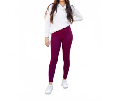 Julia Rose Molly Crossover Full Length With Pockets Leggings In Maroon In Burgundy